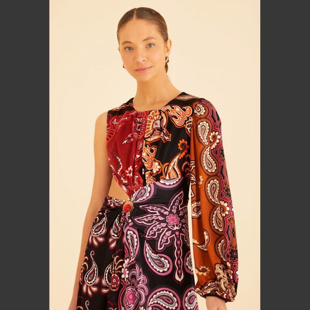 Farm Rio: Sweet Mermaids One Shoulder Maxi Patchwork Cut Out Dress - Picture 3 of 9
